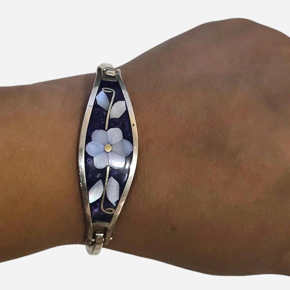 Vintage mexican alpaca silver hinge bracelet